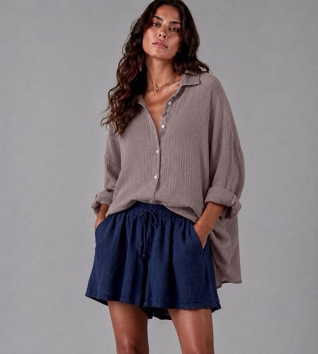 Musselin hemd taupe - taupe, braun